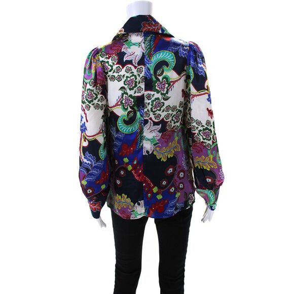 Jeff Gallano Womens Floral Paisley Print Button Down Shirt Multi Colored Size 1 - Picture 3 of 5